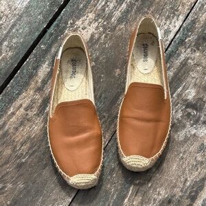 Soludos Platform Smoking Slipper Espadrilles Tan Leather Size 6.5